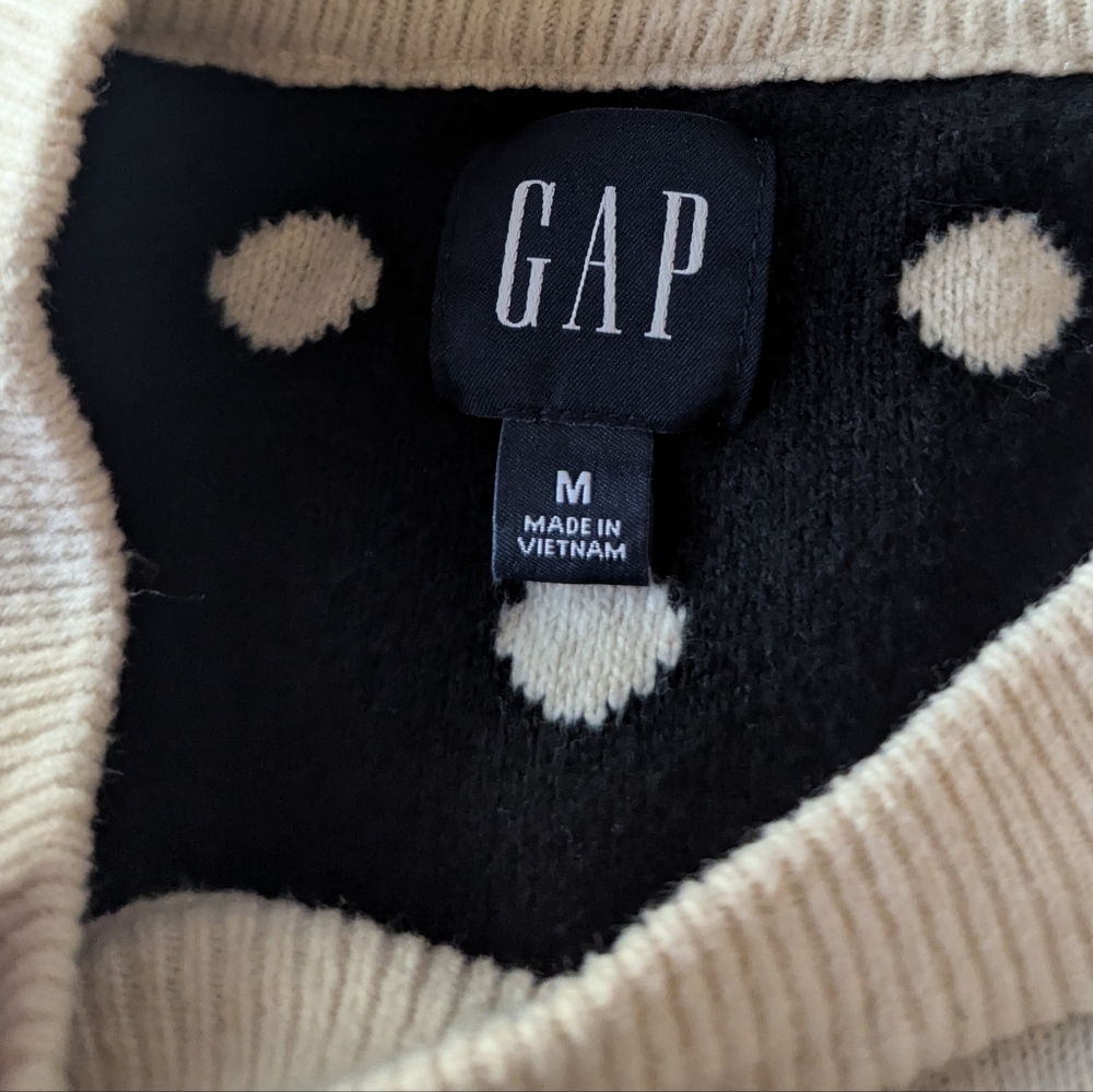 GAP Cream Crewneck Sweater with Black Polka Dots. Size M. #E20 - Picture 3 of 4